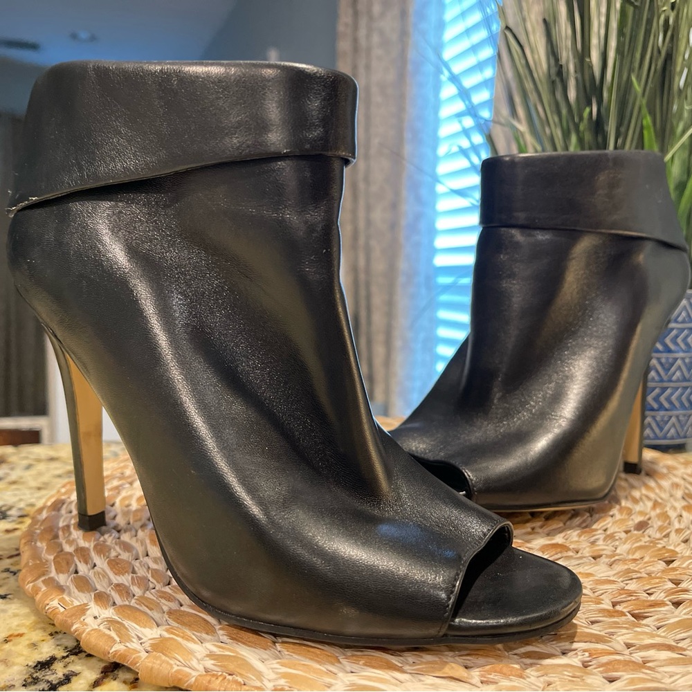 Ivanka Trump Ankle Peep Toe Boots. Rich butter soft black leather.